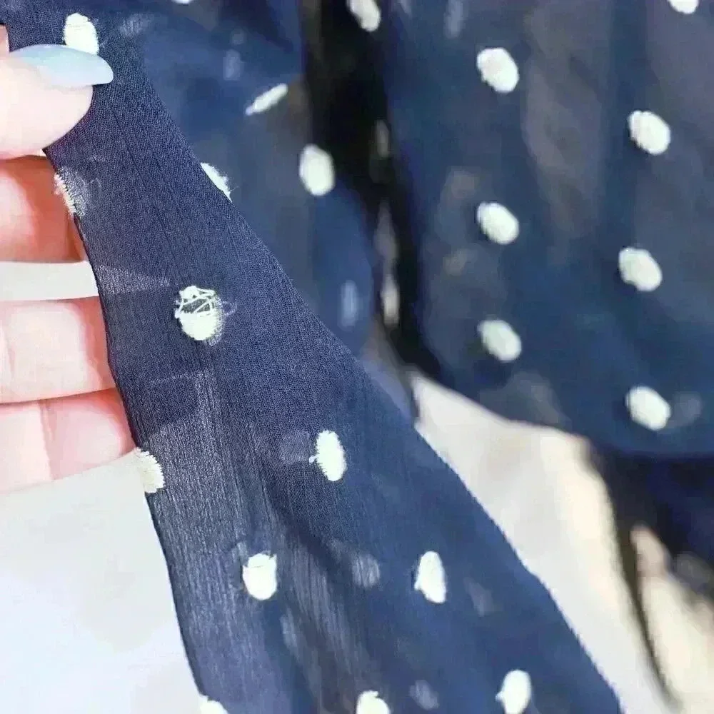 Women's Free People Size S navy blue polka dot embroidered sheer shirt - Picture 6 of 14